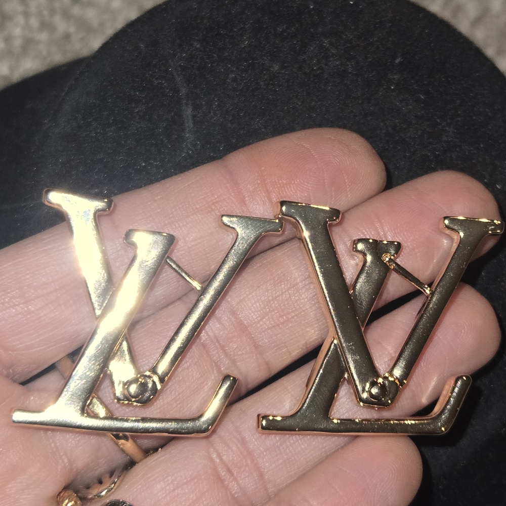 Gold Designer Logo Earrings - Picture 9 of 11